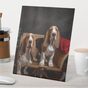 Signe De Table Décor de Noël Basset Hound Snowy Sleigh