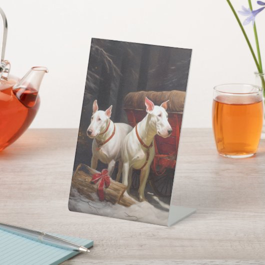 Signe De Table Décor de Noël Bull Terrier Snowy Sleigh (In SItu)