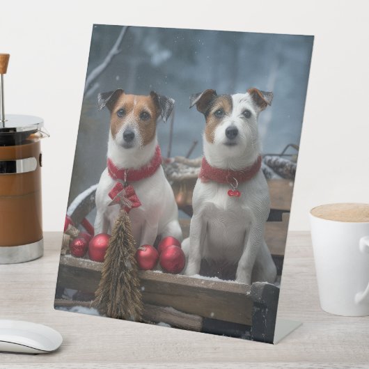 Signe De Table Décor de Noël Chariot enneigé Jack Russell (In SItu)