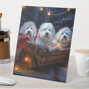 Signe De Table Décor de Noël Coton De Tulear Snowy Sleigh