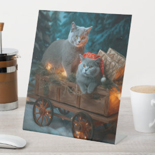 Signe De Table Décor de Noël russe Blue Cat Snowy Sleigh