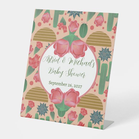 Signe De Table Décoration Baby shower floral rose du désert (Recto)