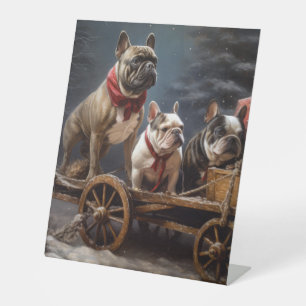 Signe De Table Décoration de Noël French Bulldog Snowy Sleigh