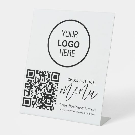 Signe De Table Découvrez notre menu Qr Code noir blanc chic moder (Recto)