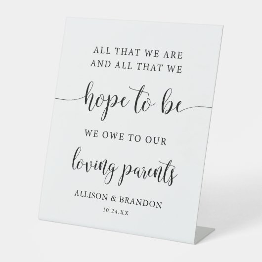 Signe De Table Dédié À Nos Parents Mariage (Recto)