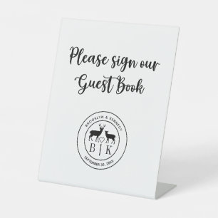 Signe De Table Deer Monogram Rustic Mariage campagnard Livre d'or