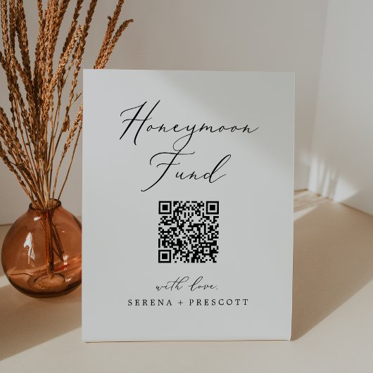 Signe De Table Délicat Black Calligraphy QR Code Honeymoon Fund
