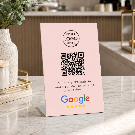 Signe De Table Demande d'avis Google | Code QR Logo Entreprise Ro