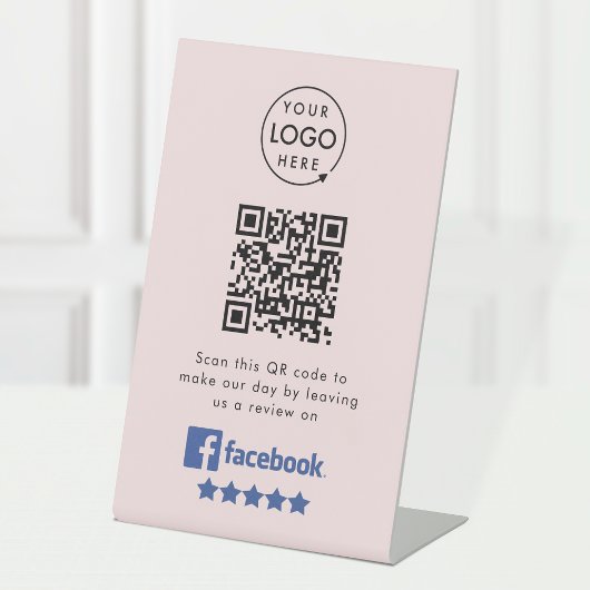 Signe De Table Demande de révision Facebook | QR Code Pink Busine