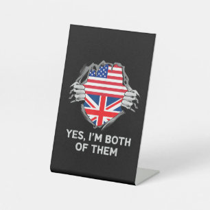 Signe De Table Demi-Américain Moitié Anglais USA Angleterre Drape
