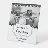 Signe De Table Dentelle noire sur mariage blanc personnalisé (Recto)