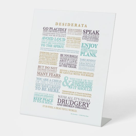 Signe De Table Desiderata Prose par Max Ehrmann (Recto)