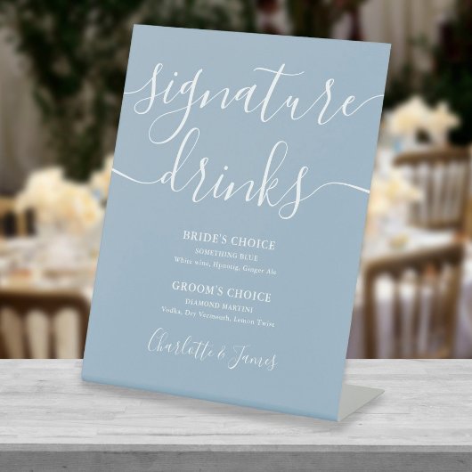 Signe De Table Design Dusty Blue Script Mariage Signature Boisson
