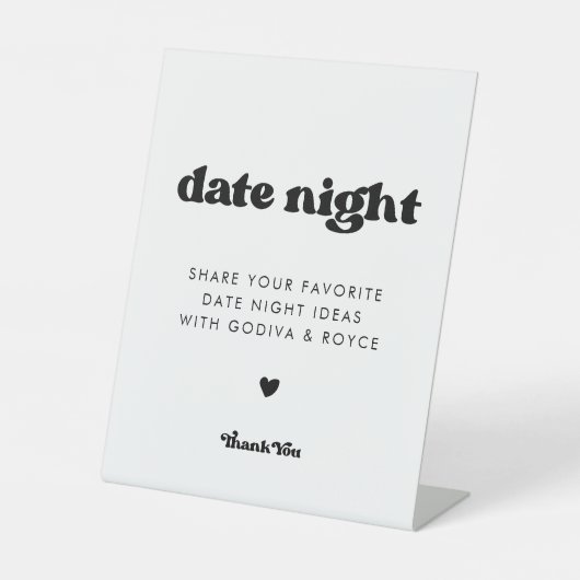 Signe De Table Design rétro noir & blanc Date idées nuit (Recto)