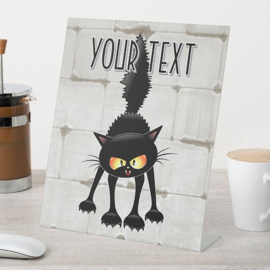 Signe De Table Dessin animé de chat noir drôle et féroce (In SItu)