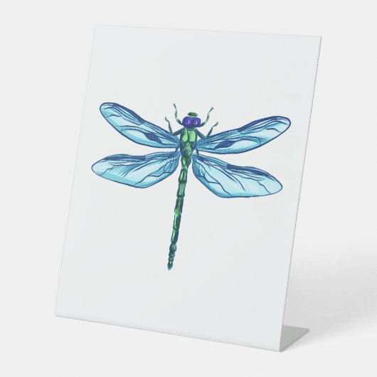 Signe De Table Dessin bleu vert libellule J'aime les libellules (Recto)
