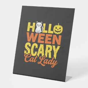 Signe De Table Dessin Halloween Dame Chat Effrayant_1