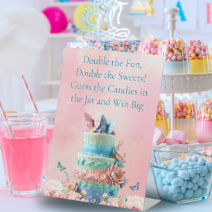 Signe De Table Devinez le Baby shower Candies Butterflies Twins