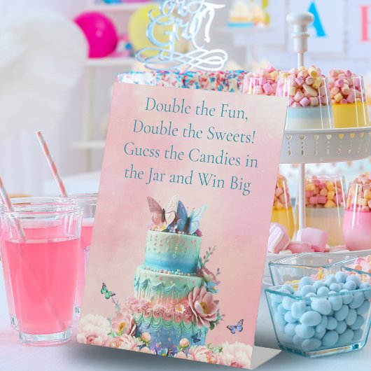Signe De Table Devinez le Baby shower Candies Butterflies Twins