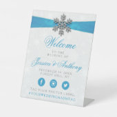 Signe De Table Diamante Snowflake & Blue Ribbon Mariage d'hiver (Recto)