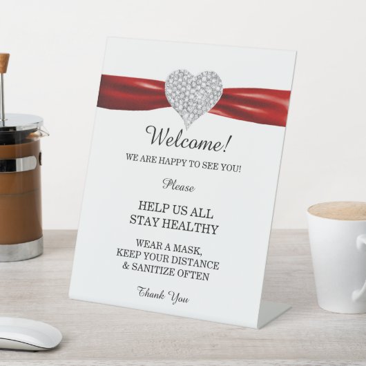 Signe De Table Diamond Heart Red Ribbon Sécurité des Mariages (In SItu)