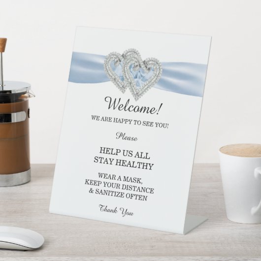 Signe De Table Diamond Hearts Blue Ribbon Sécurité des Mariages (In SItu)