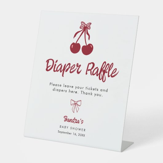 Signe De Table Diaper Raffle Baby Shower Cherry on Top Red Bows (Recto)