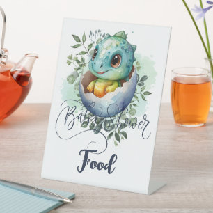 Signe De Table Dinosaur Oeuf Aquarelle Feuille Baby shower alimen