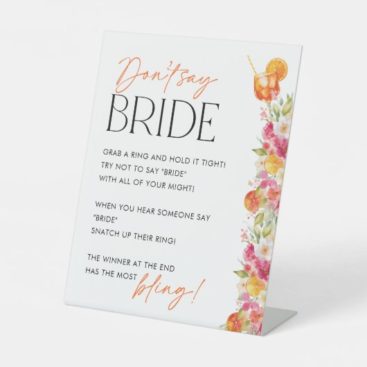 Signe De Table Don't Say Bride Brial Shower Game First Spritz (Recto)