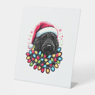 Signe De Table Doodle noir Labradoodle Noël Arbre de Noël Lumière