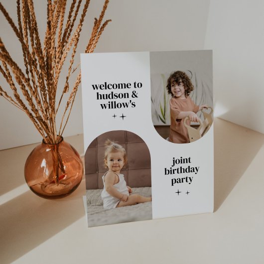 Signe De Table Double Arc Photo Joint Anniversaire Papier Napkin