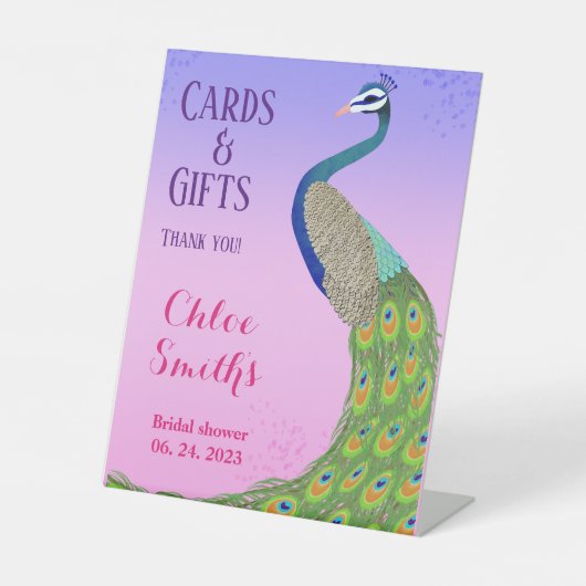 Signe De Table Douche nuptiale Peacock Inspiré rose bleu (Recto)