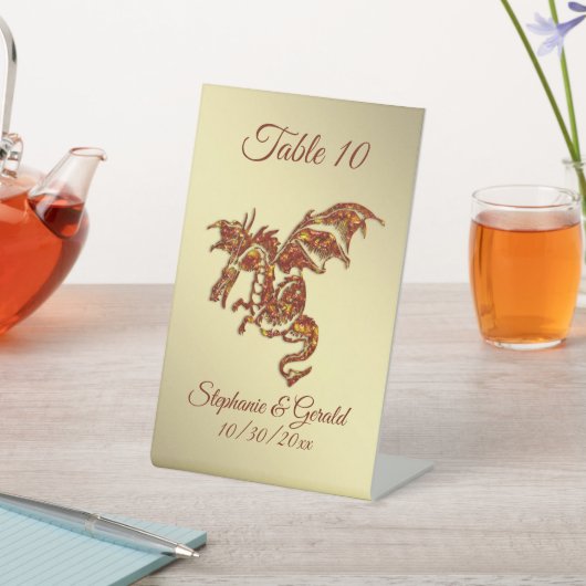 Signe De Table Dragon flamboyant sur Gold Personal (In SItu)