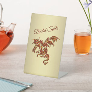 Signe De Table Dragon flamboyant sur table de nuptiale or