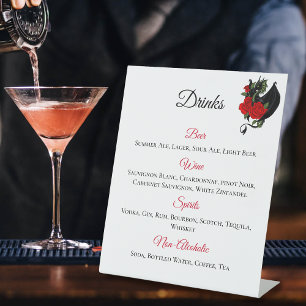 Signe De Table Dragon noir Roses rouges Imaginaire Boissons Menu