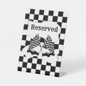 Signe De Table Drapeau Checker et voitures de course réservées (Recto)