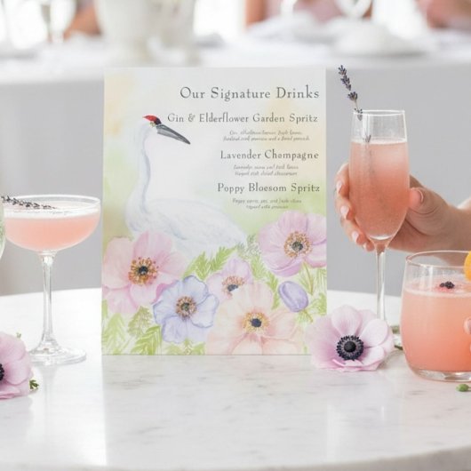 Signe De Table Drink Bridal Shower Whooping Crane Anemones 