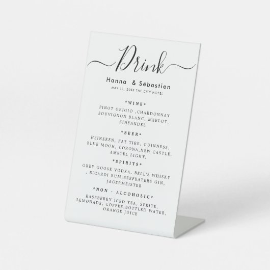 Signe De Table Drink Menu Wedding Reception (Recto)