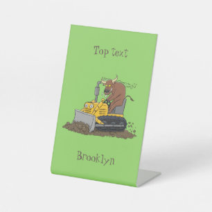 Signe De Table Drôle bulldozer de conduite de taureaux