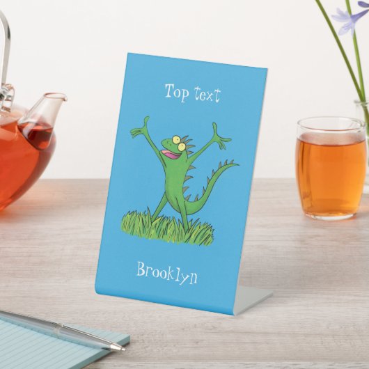 Signe De Table Drôle vert souriant animé lézard d'iguane (In SItu)