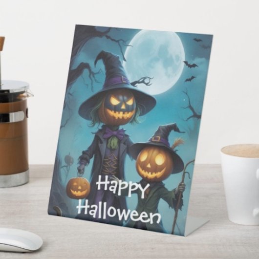 Signe De Table Duo de citrouilles Halloween effrayant