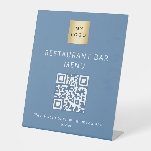 Signe De Table Dusty bleu restaurant café bar menu scanner code Q (Recto)