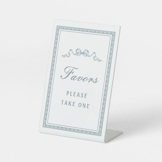 Signe De Table Dusty Blue Bow Cadre grec Faveurs (Recto)