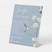 Dusty Blue Chinoiserie Jenga Guest Book Mariage