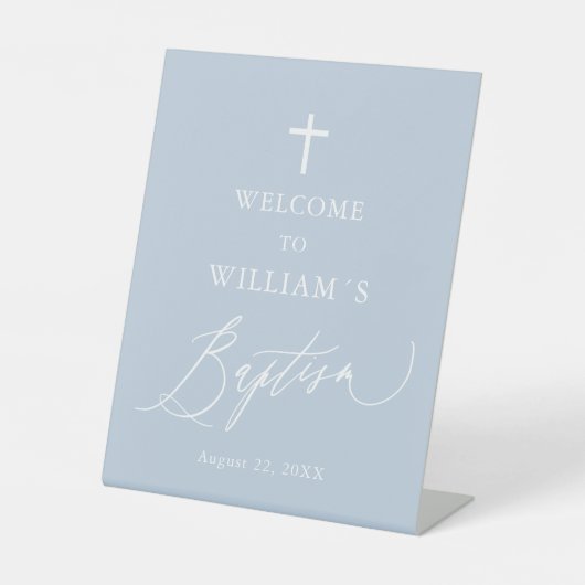 Signe De Table Dusty Blue Croix blanche Boy Baptism Affiche de bi (Recto)