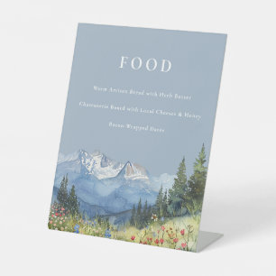Signe De Table Dusty Blue Elegant Watercolor Mountain Food Menu