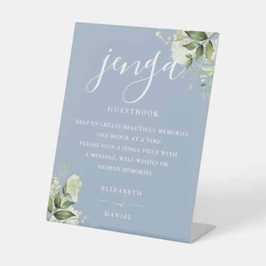 Signe De Table Dusty Blue Floral Greenery Jenga Mariage Livre d'o (Recto)