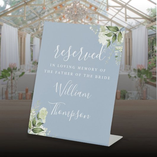 Signe De Table Dusty Blue Floral Réservé Père Mère Mémorial