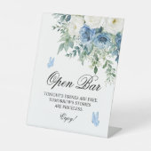 Signe De Table Dusty Blue Flowers Open Bar Sign (Recto)