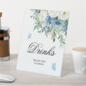Signe De Table Dusty Blue Flowers Shower Drinks Sign (In SItu)